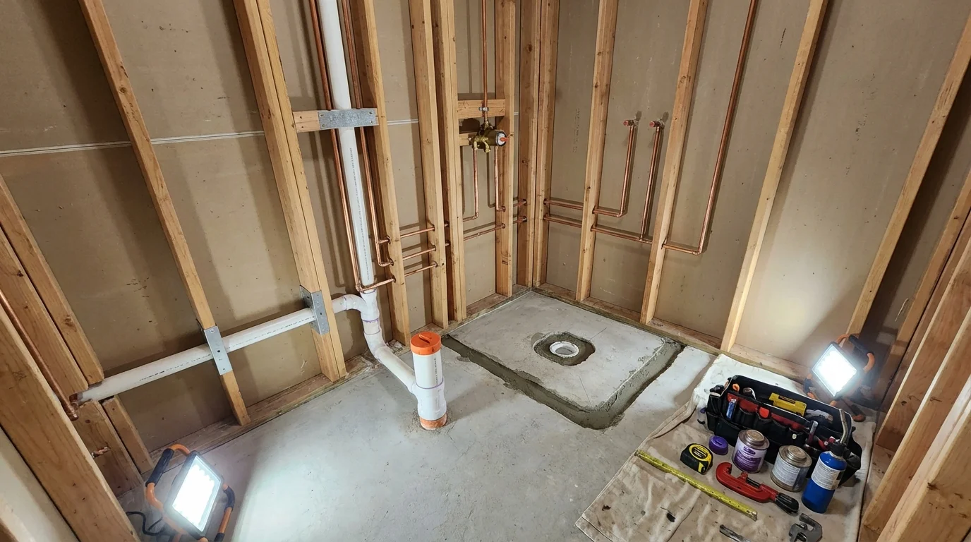 Bathroom rough-in plumbing during remodel by Johns Plumbing LLC in Blackwell
