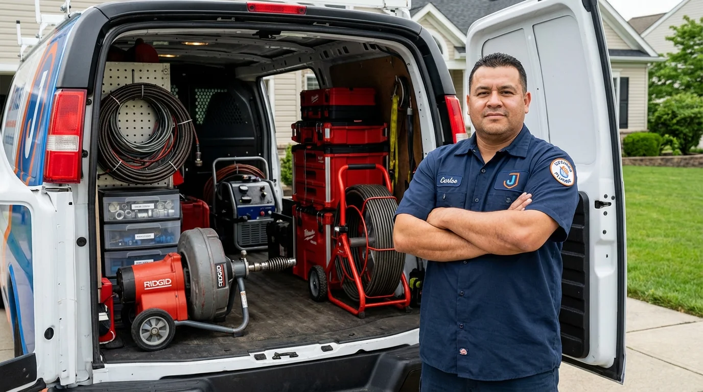 Professional drain cleaning equipment and Johns Plumbing LLC plumber in Blackwell
