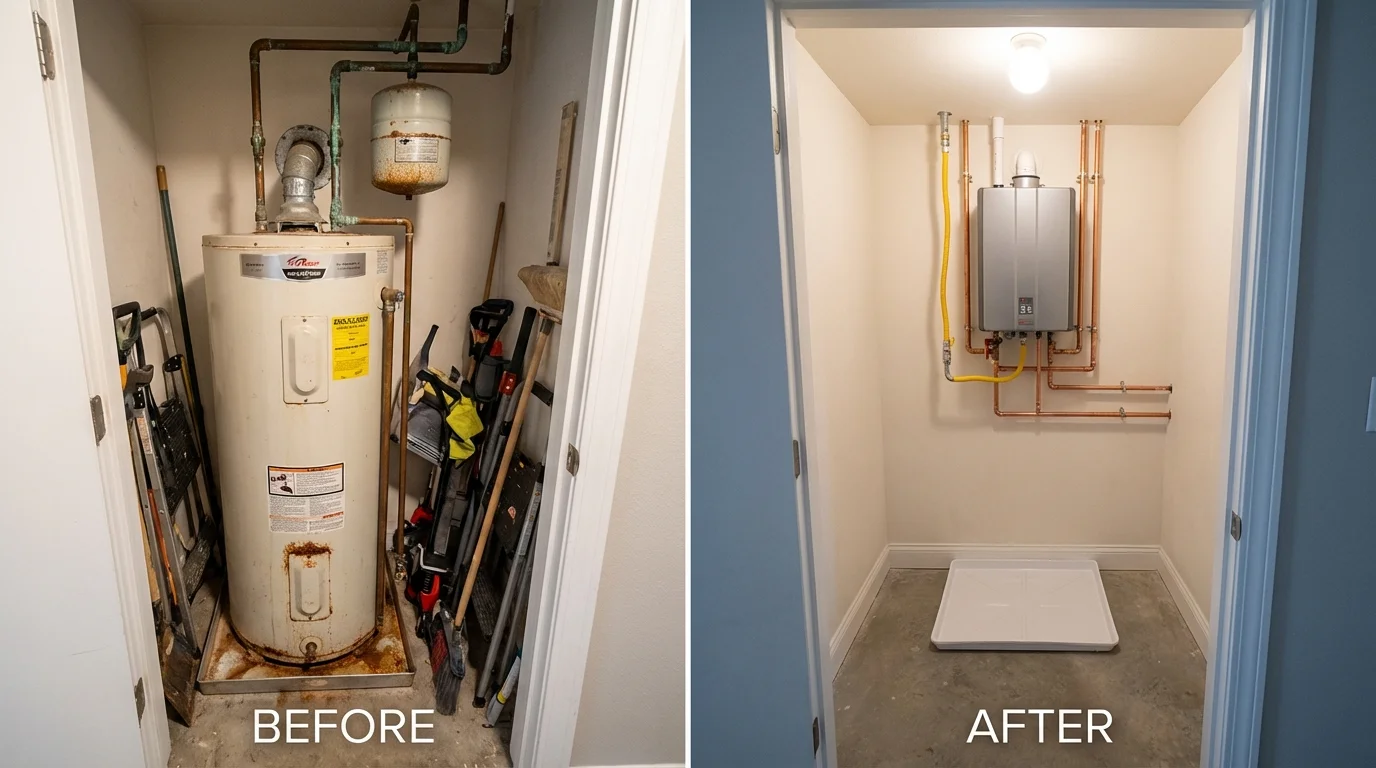 Tank water heater versus wall-mounted tankless unit comparison for Blackwell, OK homeowners